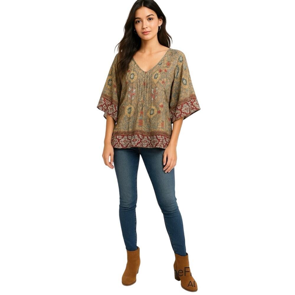 Vintage Unity World Wear‎ Boho Paisley Kimono Sleeve Blouse Top Multicolor M